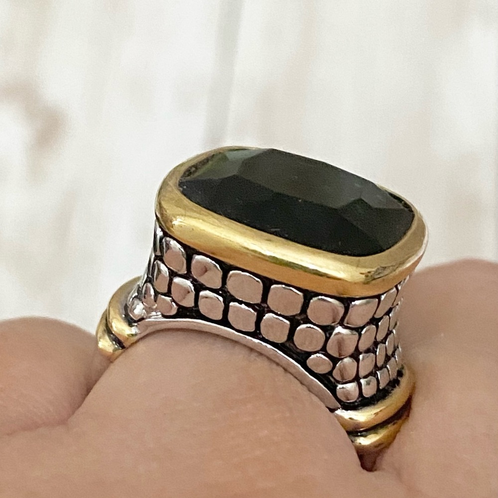 Unsigned 2-Tone Emerald Green Statement Ring Size… - image 5